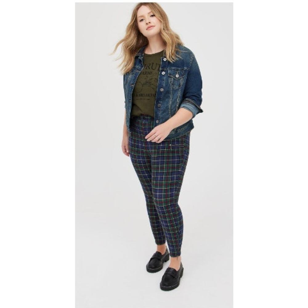 New NWT Torrid Tartan Plaid Ponte Knit Zipper Detail Skinny Pants Size 20